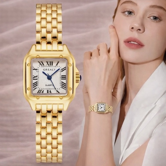 Panthere Classic Rectangle Gold Stainless Steel Watch main image 11